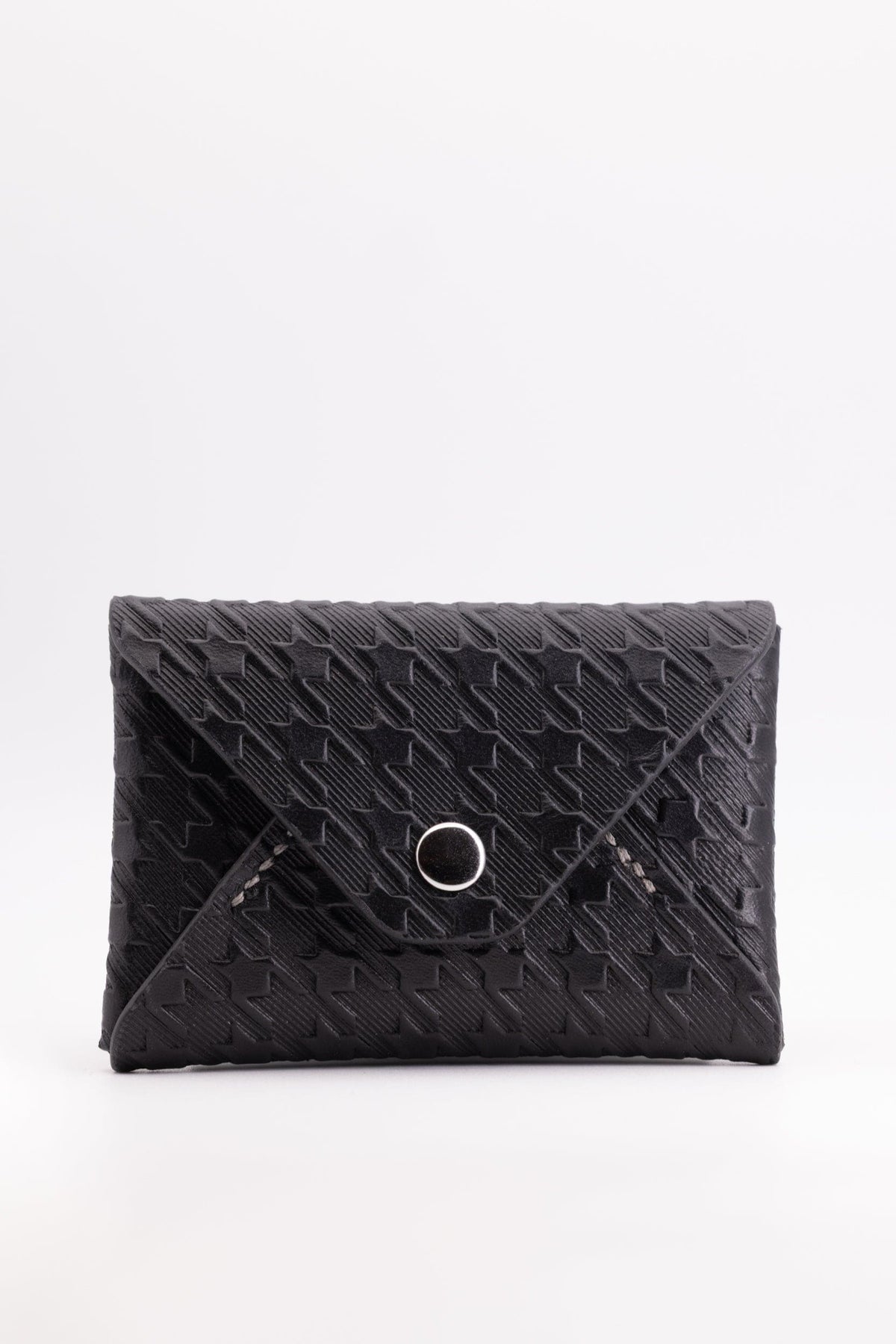 The Kenneth Envelope Card Wallet - Black Embossed Houndstooth
