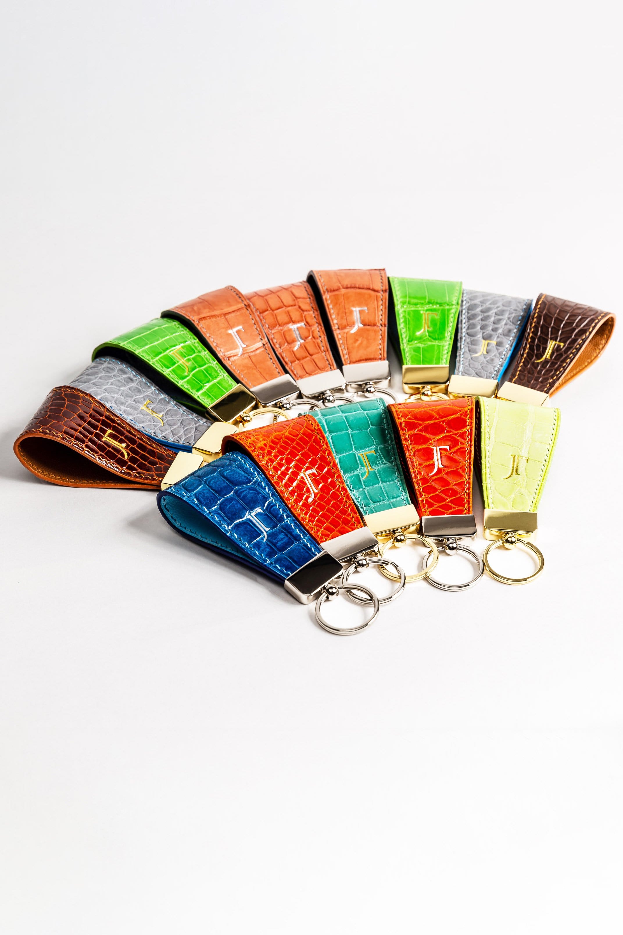 Tamagini Leather Luxury Keychains - Python Matte Cobalt w/ Silver Hardware