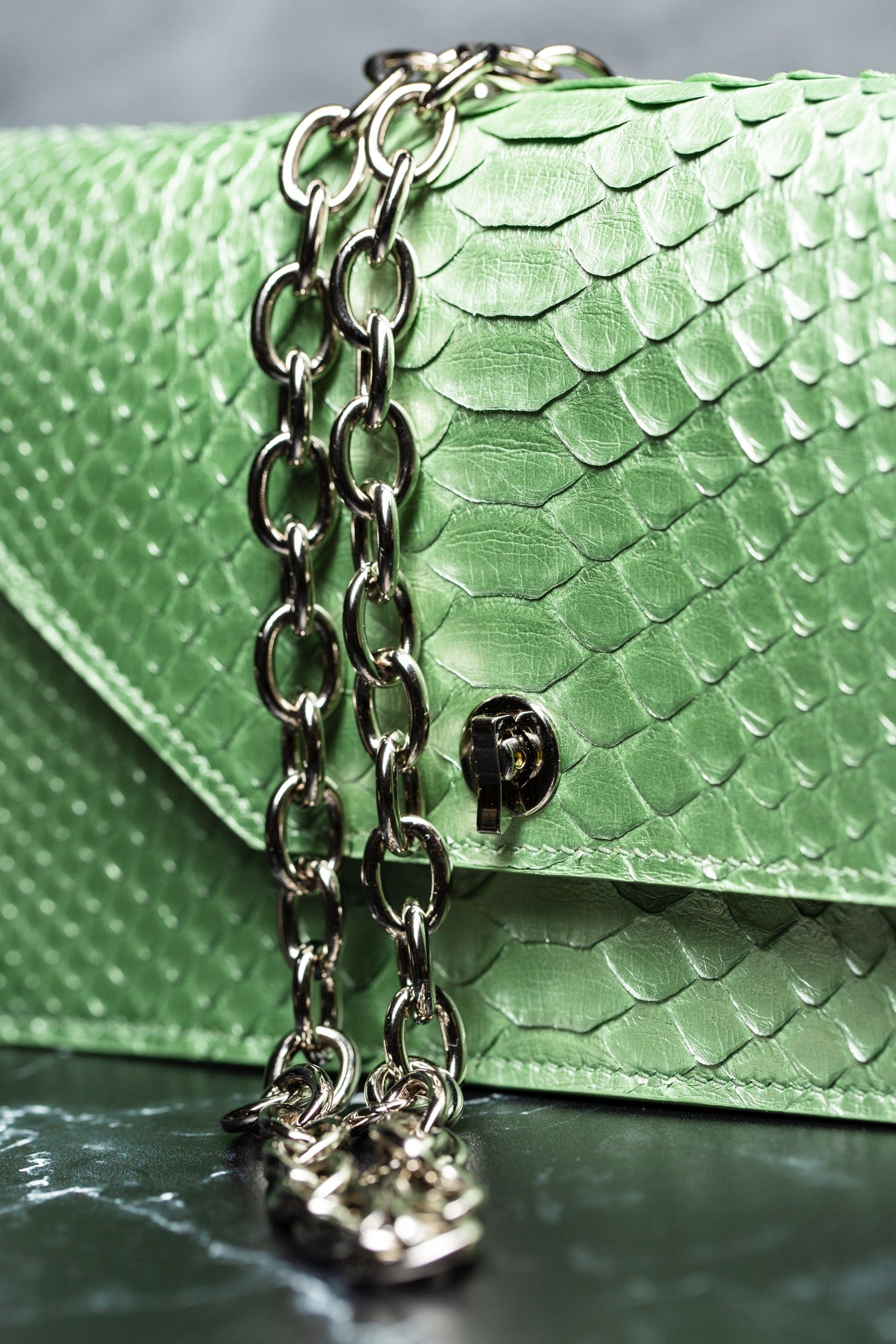 Tamagini Leather The Copley Clutch - Metallic Green Python Leather | Tamagini Leather