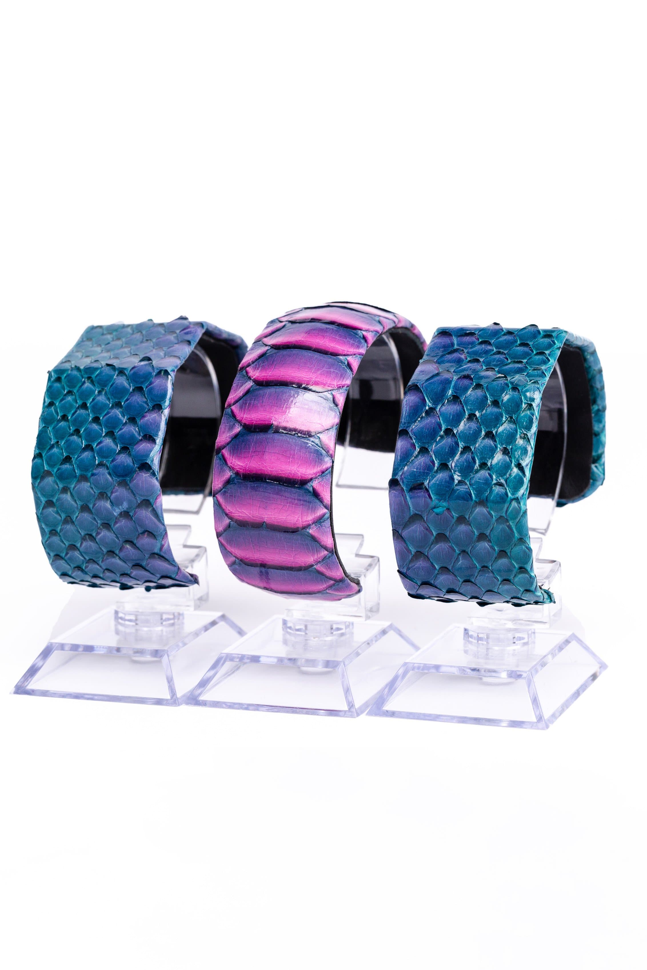 The Exotic Cuff Bracelet - Domed outlet Bracelet in Glazed Natural Reticulated Python