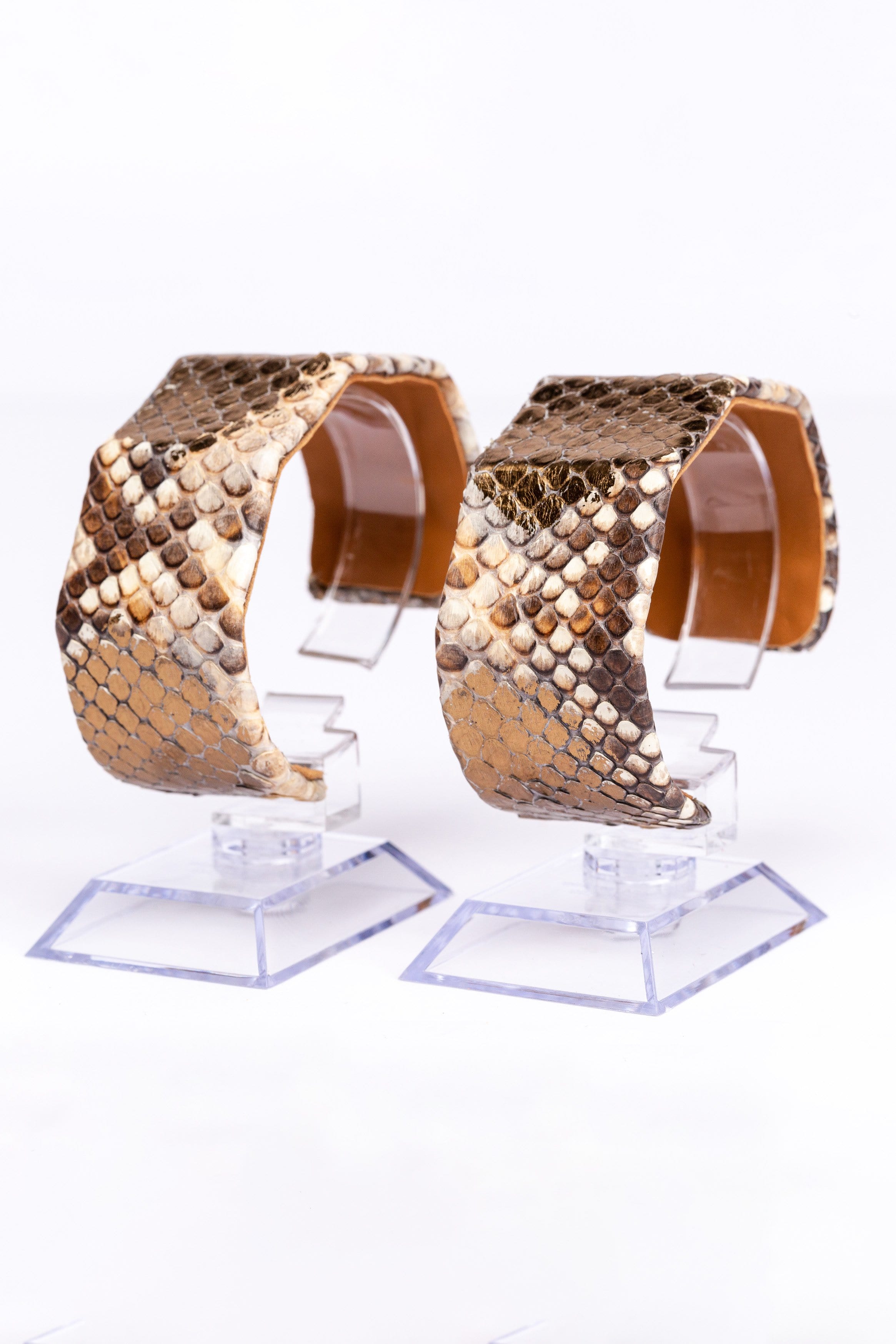 The Exotic Cuff Bracelet - Domed outlet Bracelet in Glazed Natural Reticulated Python