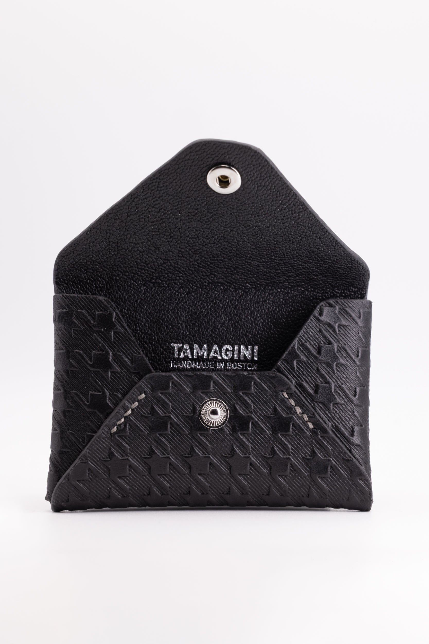 The Kenneth Envelope Card Wallet - Black Embossed Houndstooth