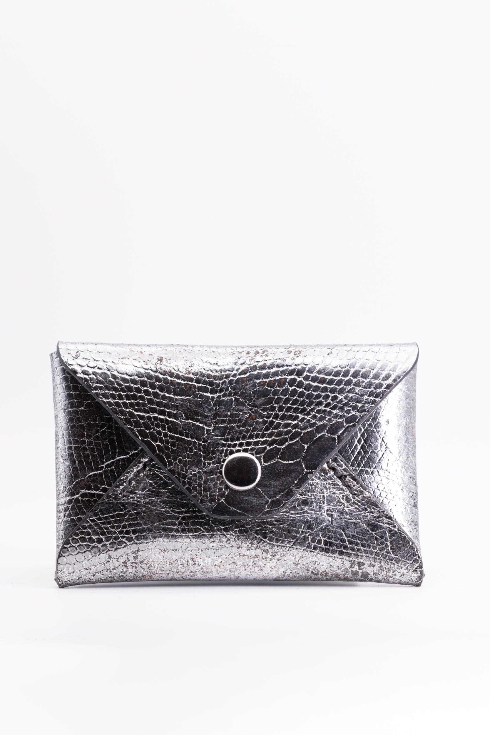 The Kenneth Envelope Card Wallet - Distressed Silver Foil Lizard