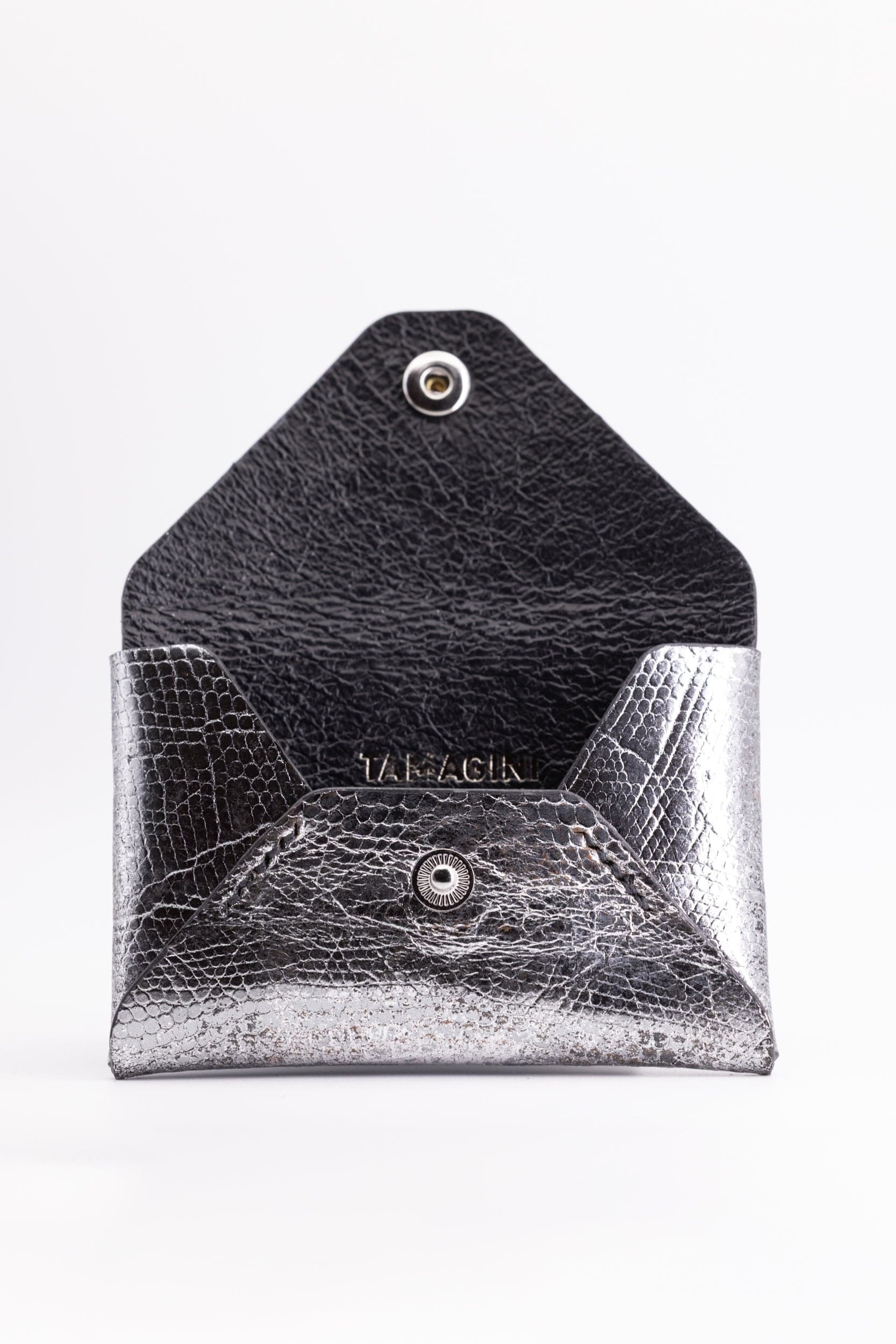 The Kenneth Envelope Card Wallet - Distressed Silver Foil Lizard