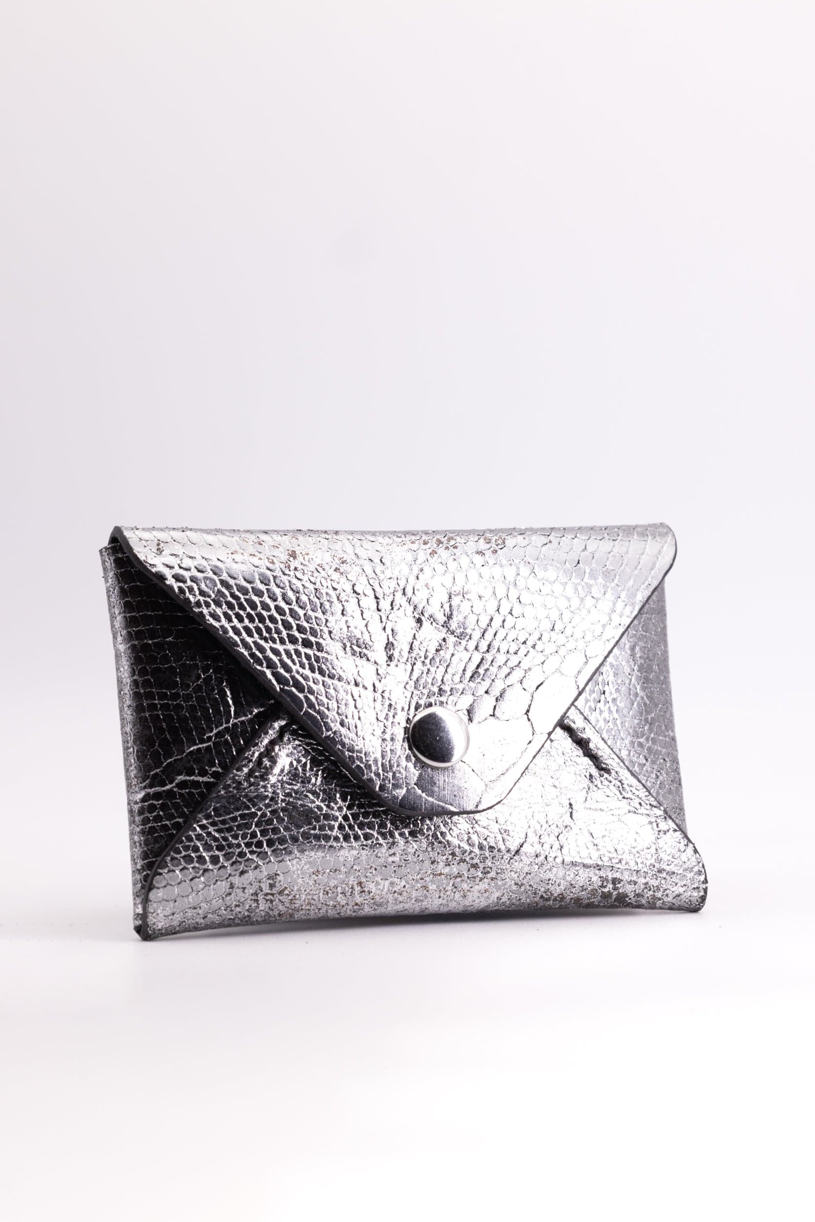 The Kenneth Envelope Card Wallet - Distressed Silver Foil Lizard