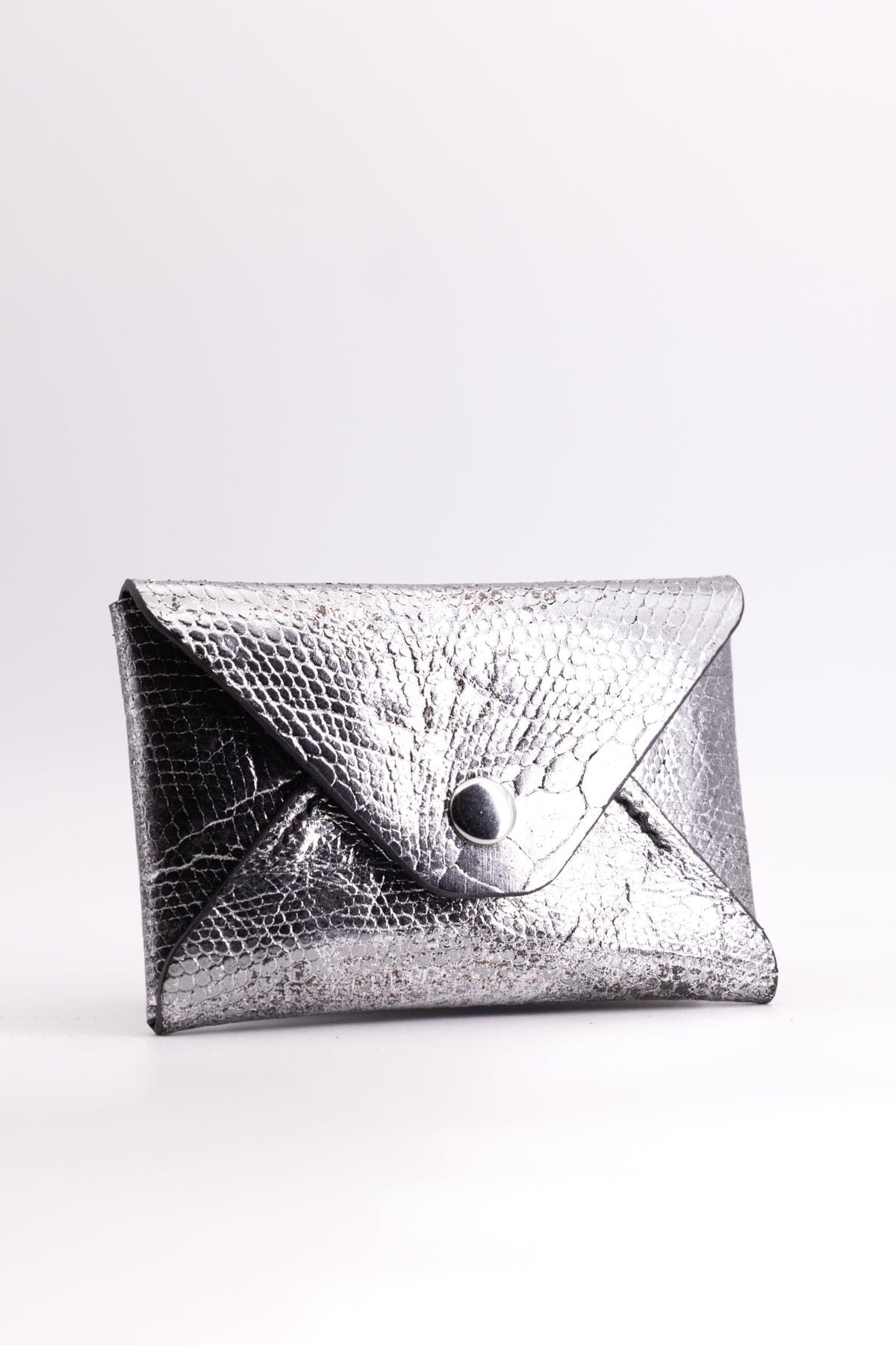 The Kenneth Envelope Card Wallet - Distressed Silver Foil Lizard