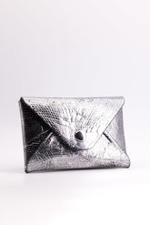 The Kenneth Envelope Card Wallet - Distressed Silver Foil Lizard