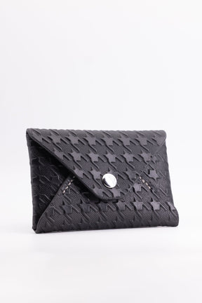 The Kenneth Envelope Card Wallet - Black Embossed Houndstooth