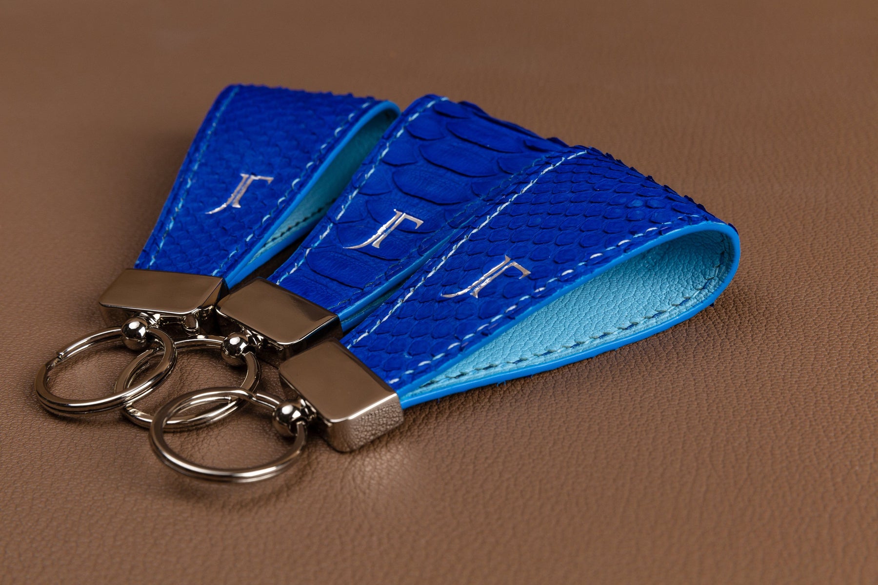 Tamagini Leather Luxury Keychains - Python Matte Cobalt w/ Silver Hardware