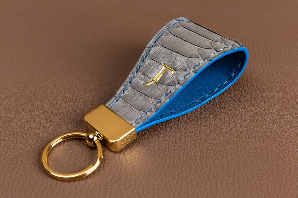 Tamagini Leather Luxury Keychains - Python Matte Cobalt w/ Silver Hardware