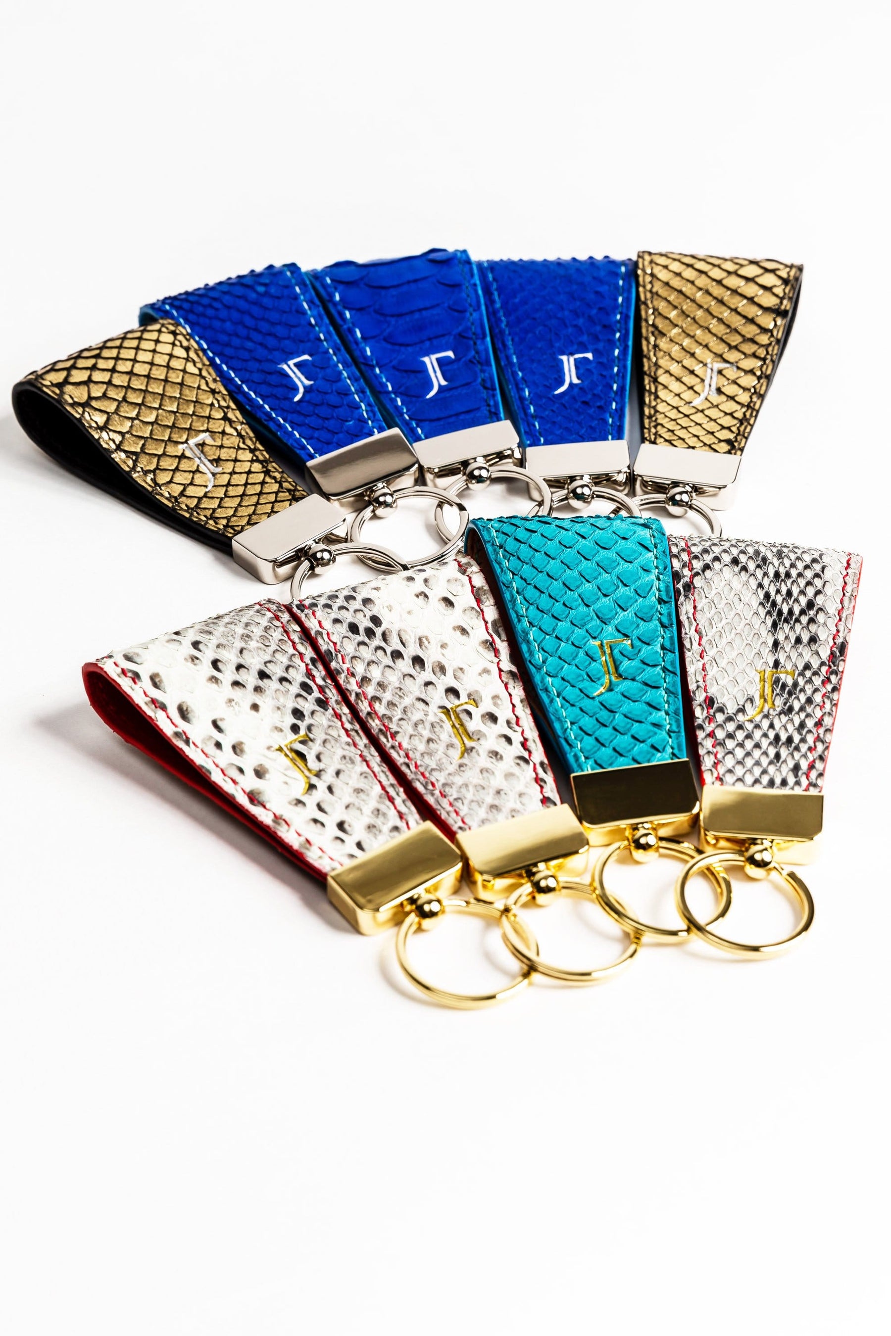 Tamagini Leather Luxury Keychains - Python Matte Cobalt w/ Silver Hardware